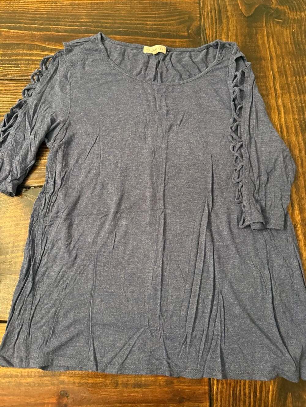 Retrology Cutout Sleeve Tunic Size L Blue Heather Knit Blouse Top